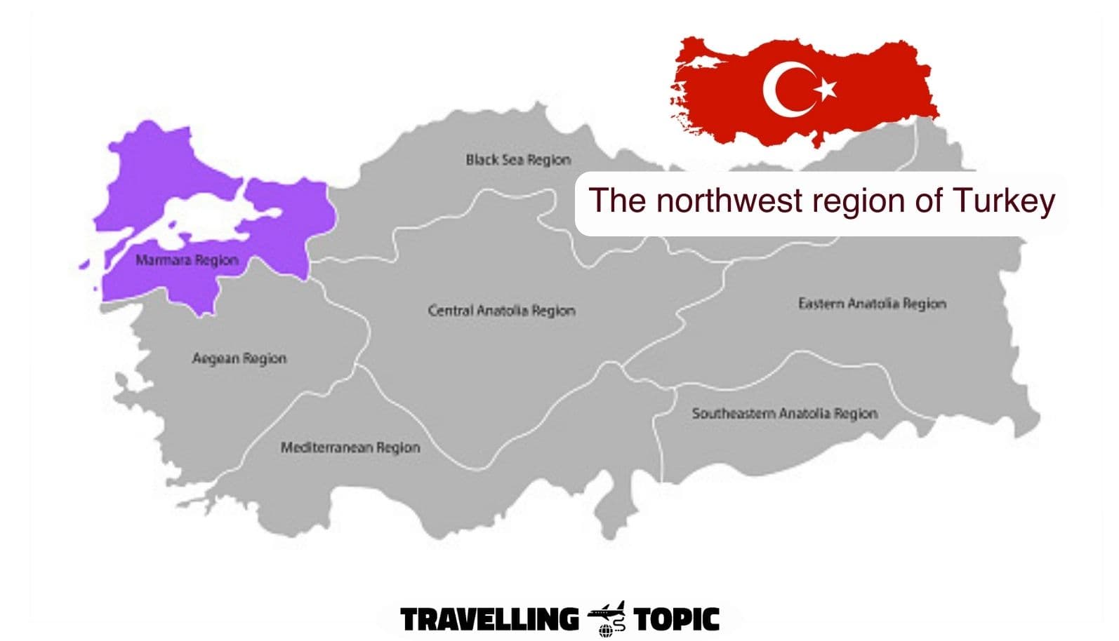 The northwest region of Turkey; Where is the Marmara region on the map?